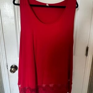 Red Sleeveless Top with Lace Hem